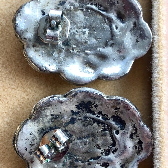 🖤 Vintage Sterling Silver Marcasite Onyx earrings - Picture 7 of 9